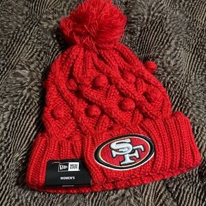 New Era Red Pom-Pom Knit Beanie for women